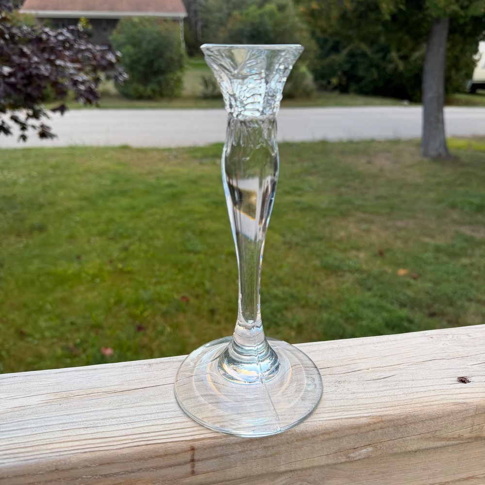 Vintage Clear Glass Butterfly Candlestick Holder Tall Taper Candle Elegant